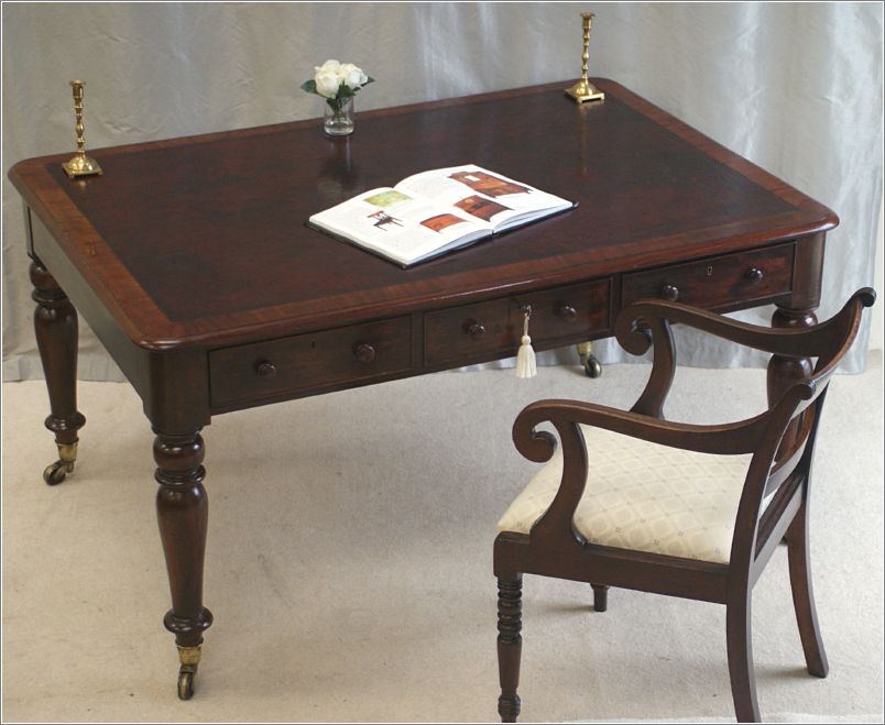 3040 Antique William IV Mahogany Library Table and Chair 9023 (2)
